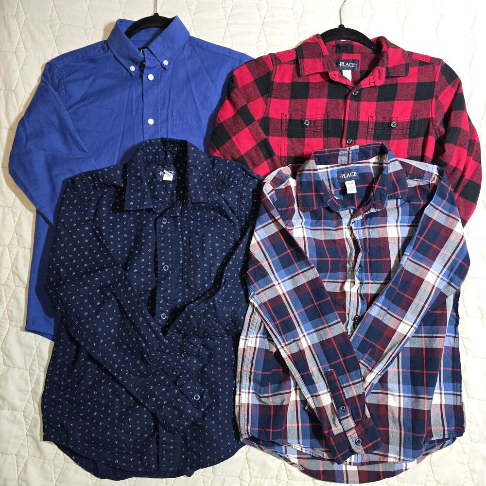 Lot of 4 Boys Size L 10/12 Long Sleeve Button Up Shirts The Children's Place EUC